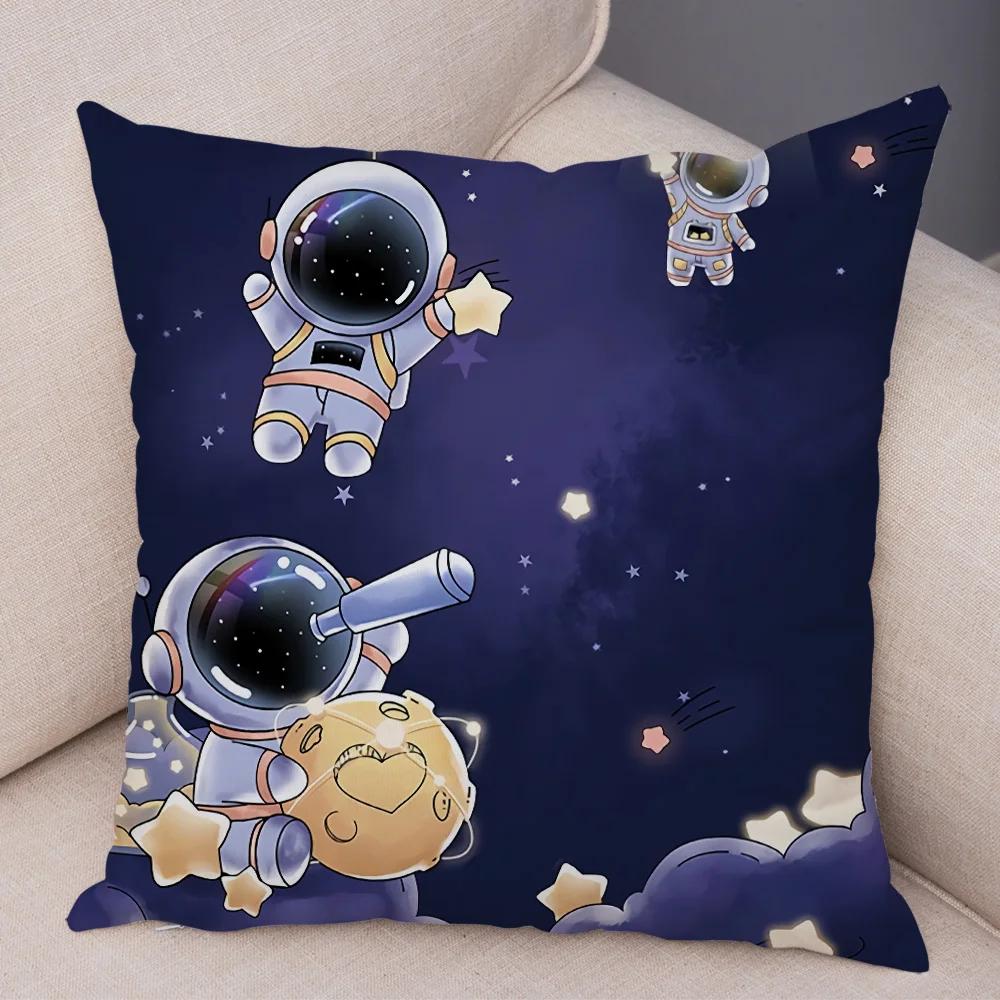 Cartoon Astronauten Kissenbezug Weicher Plüsch Dekor Kosmischer Himmel Kissenbezug für Sofa Zuhause Auto Doppelseitiger Druck Kissenhülle Kinderzimmer