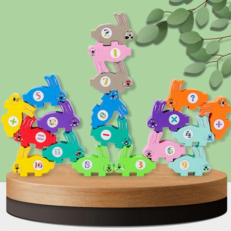 Kids Brain Game Wooden Stacking Blocks Toy Multifunctional Accessories Rabbit Animal Preschool Table Toy Best Gifts