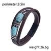 Stainless Steel Leather Bracelet Trendy Faux Turquoise Woven Jewelry Men