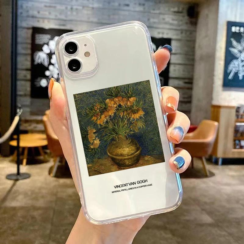 Retro Van Gogh Oil Painting Phone Case For iPhone 17 11 14 15 16Pro Max 12 Mini 13 7 16Plus 17E 16E Transparent Soft Cover Shell