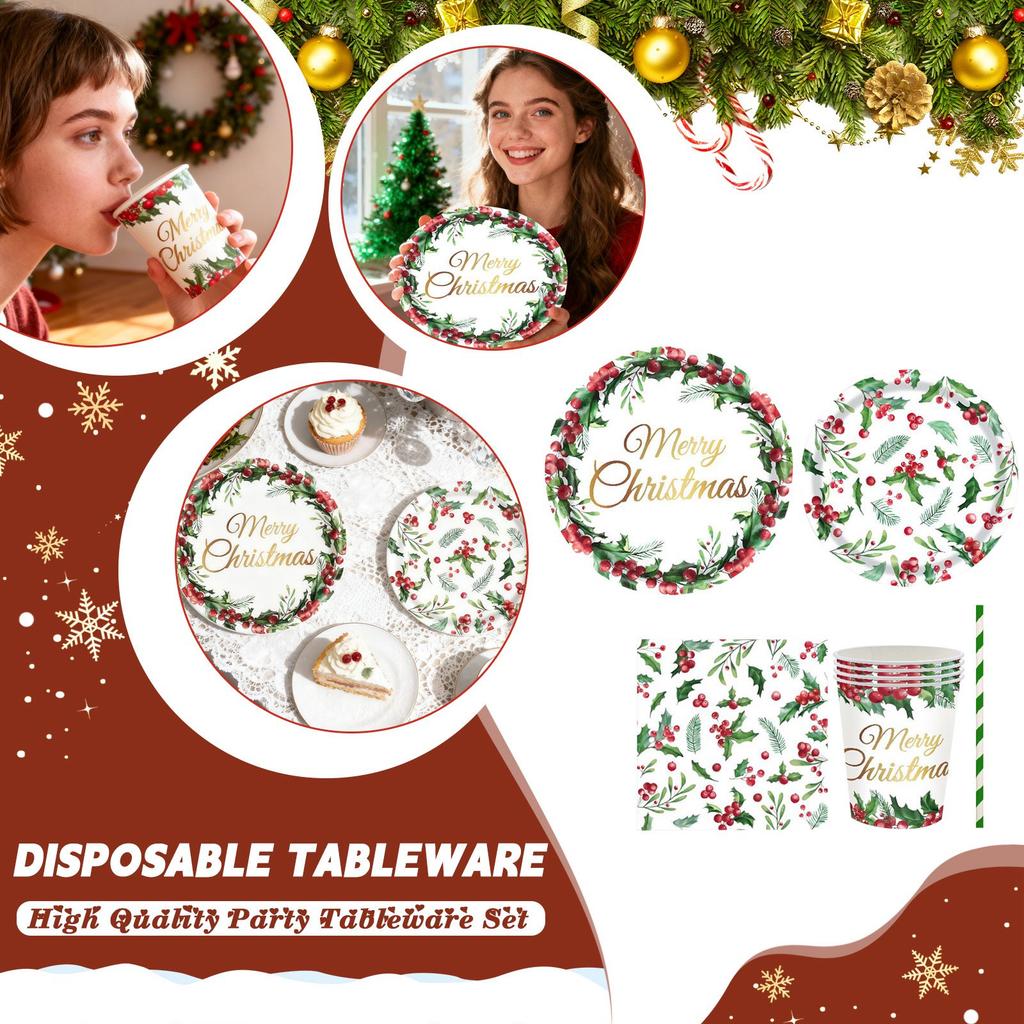 Christmas-themed Party Disposable Plate And Cup Set