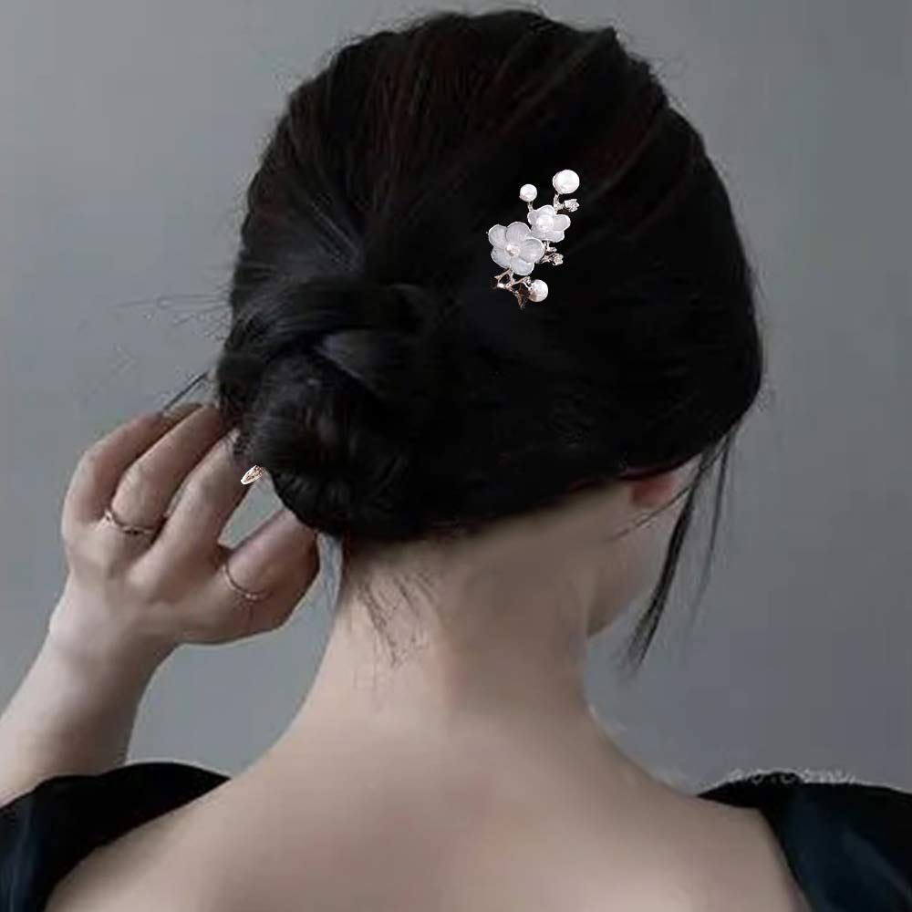 

Temperament Women Chinese Style Pearl Plum Blossom Hairpin Hanfu Headwear Zinc Zinc Alloy Flower Hair Stick