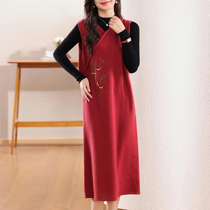 Dámské kašmírové šaty Qinghe kašmír 30% kašmír 70% vlna podzimní a zimní kašmírová sukně měkká a teplá