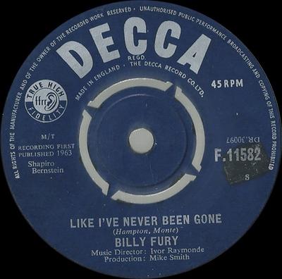 7-Zoll Schallplatte BILLY FURY - Like I've Never Been Gone 45F11582 Decca 1963 UK Rock Gebraucht