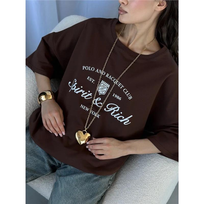 

Crowd 100% Хлопок Модная Футболка с Коротким Рукавом и Ретро Принтом Букв - Коллекция Лето 2025 XXL темный кофе