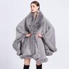 Herbst Winter Kunstkaninchenfell Kragen Schal Poncho Locker Gestrickter Cardigan Übermantel für Damen