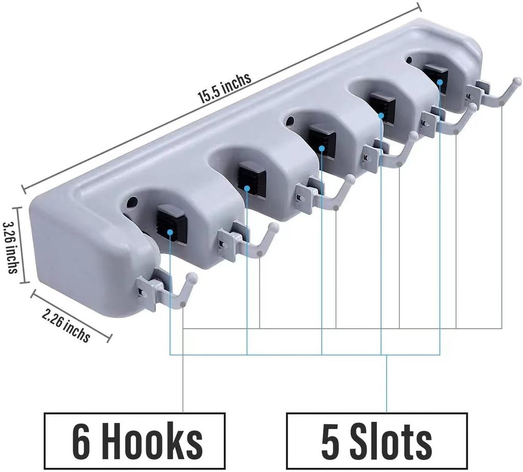 Broom and Mop Holder Wall Mount -Mop and Broom Storage Rack Wall Mounted Utility Rack