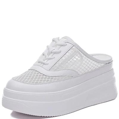 Zomer Nieuwe Stijl Baotou Half Muiltje voor Dames Buiten Dragen Zonder Hak Dikke Zool Sneakers Instappers Mesh Sandalen Platform Schoenen