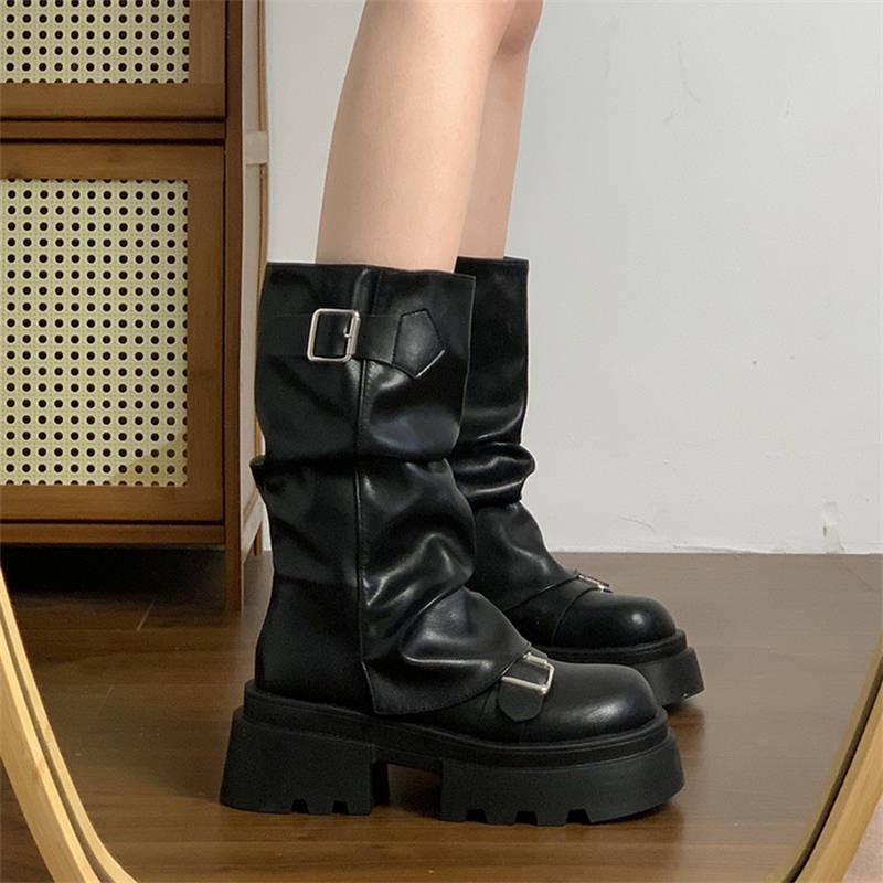 Braune Retro Mid-Calf Height-Increasing Martin Boots für Damen - Neue vielseitige dicksohlige Frühling/Herbst/Winter 2025 Kollektion