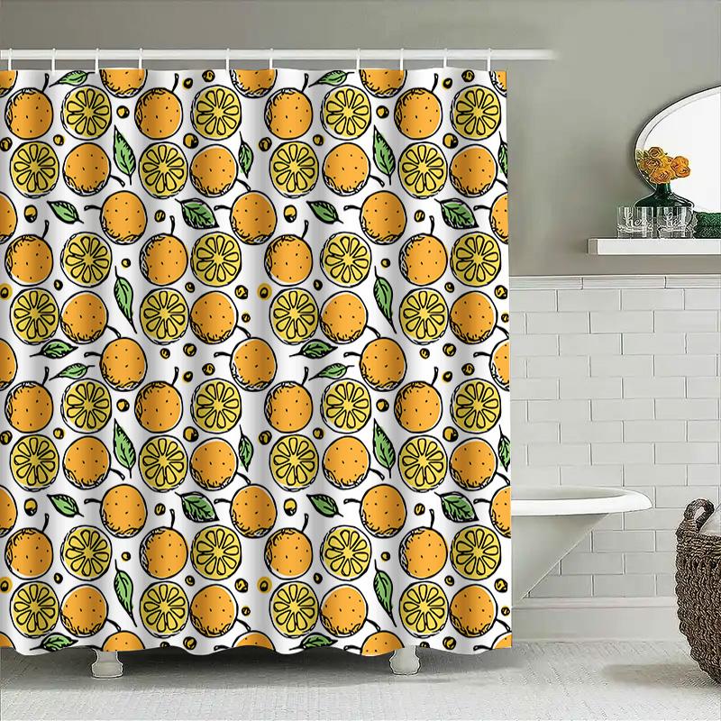 Orange Slice Shower Curtain Bathroom Decor With Citrus Fruits Pattern Waterproof Fabric For Home Bath Accessories In White