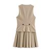 2024 Autumn Women's European & American Style Pleated Striped Vest Dress