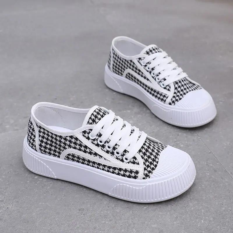 Fashion Designer Luxury Houndstooth Lace Up Woman Footwear Cheap Fashion 2025 Y2k Comfortable and Elegant High Quality Shoes for Women