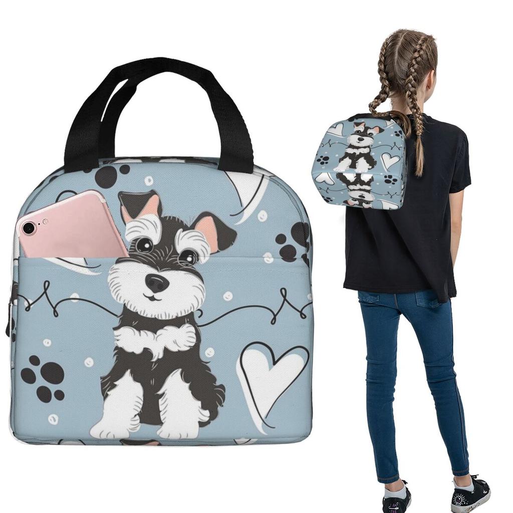 Love Black And White Miniature Schnauzer Insulated Lunch Bag for Women Kids Leakproof Food Boxes Thermal Lunch Box Tote