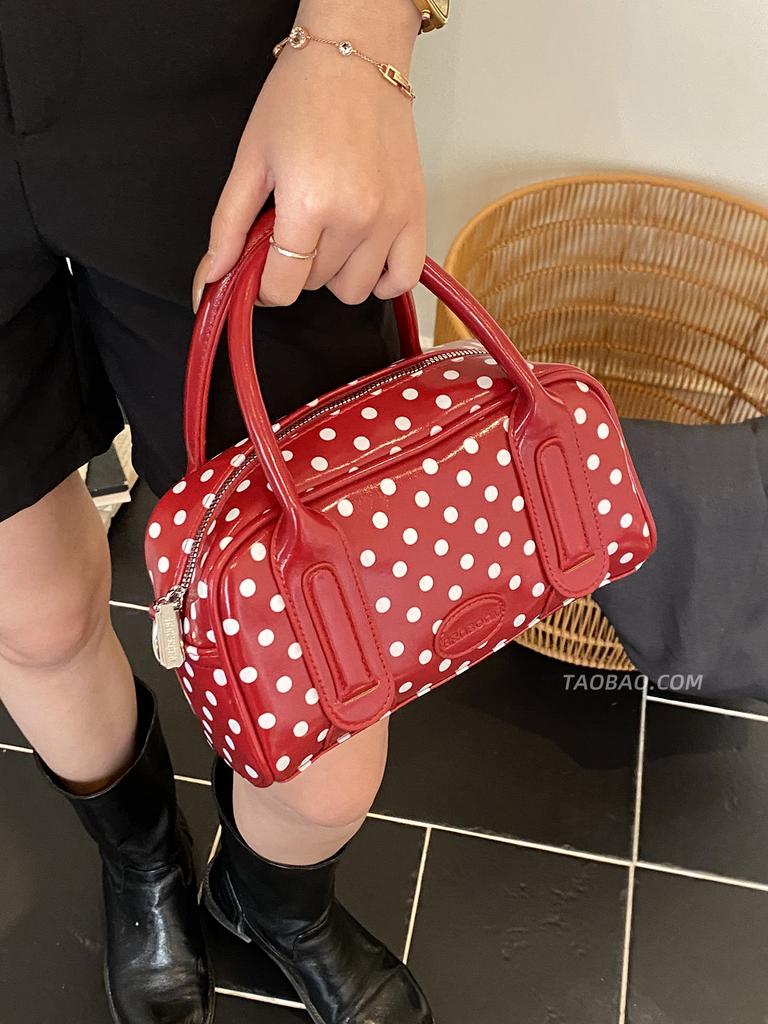 Women's Polka Dot Handbags 2026 New Commuting Patchwork Crossbody Bags Korean Style Cute Zipper Female Shoulder Bags