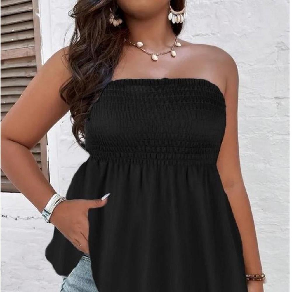 Loose Fit Plus Size Tank Top Ribbed Texture Strapless Tube Top Off-Shoulder Crop Top Hot Girl