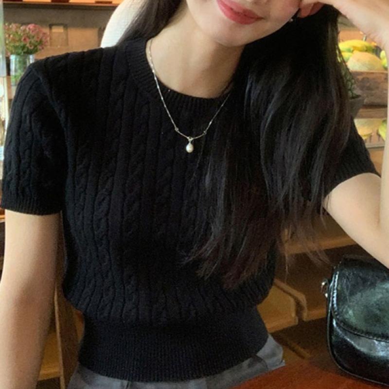 Shop   Women Cable Knit Short Sleeve Sweater Won Wkn We91a6b