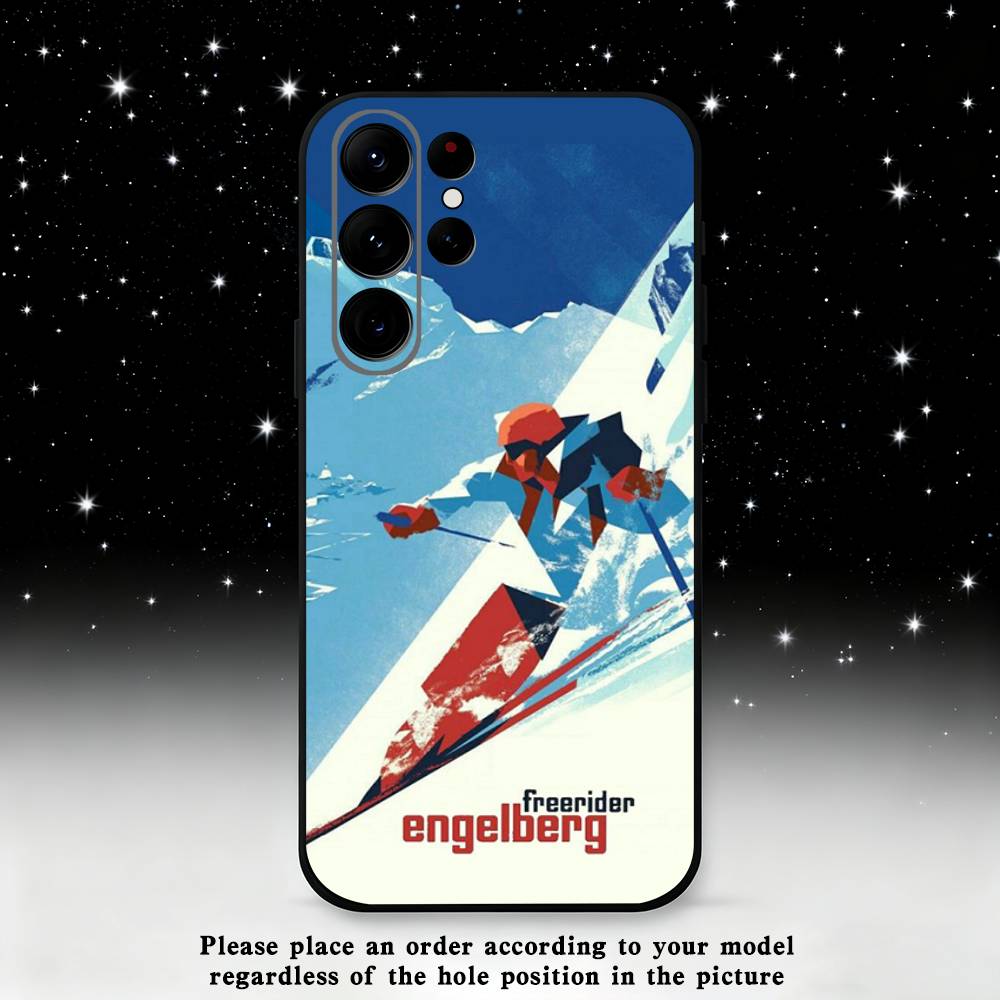 Sport Cartoon Snowboarding Phone Case For Samsung S25,S24,S23,S22,S21,S20,S10,Ultra,Plus,Lite,FE,Soft Silicone Black Cover