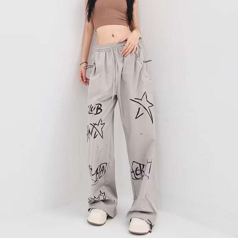 Women's Autumn Wide-Leg Graffiti Sweatpants: Street Style Hip Hop Trousers