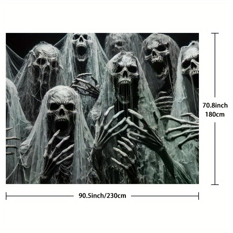2D Flat Halloween Polyester Background Cloth - Tattered Veil Ghost Perfect for Horror-themed Party Decoration
