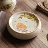 Wood Ash Glaze Ceramic Gongfu Tea Lid Rest with Golden Koi Design