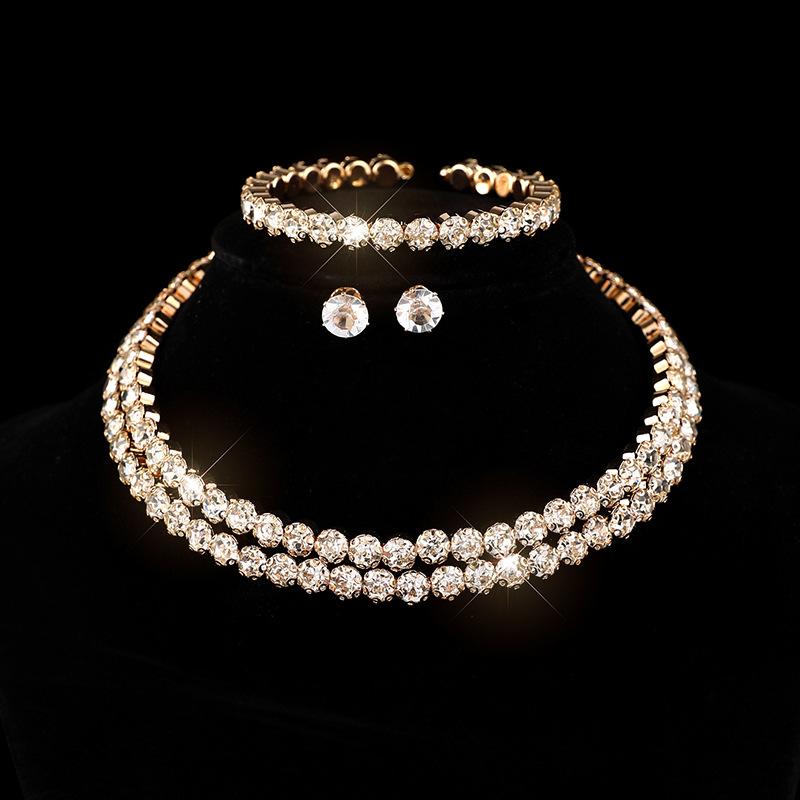 Set di Gioielli da Sposa con Strass, Collana Orecchini Bracciale Completo di Diamanti di Cristallo Set da Tre Pezzi Catena a Griffe Collare di Diamanti