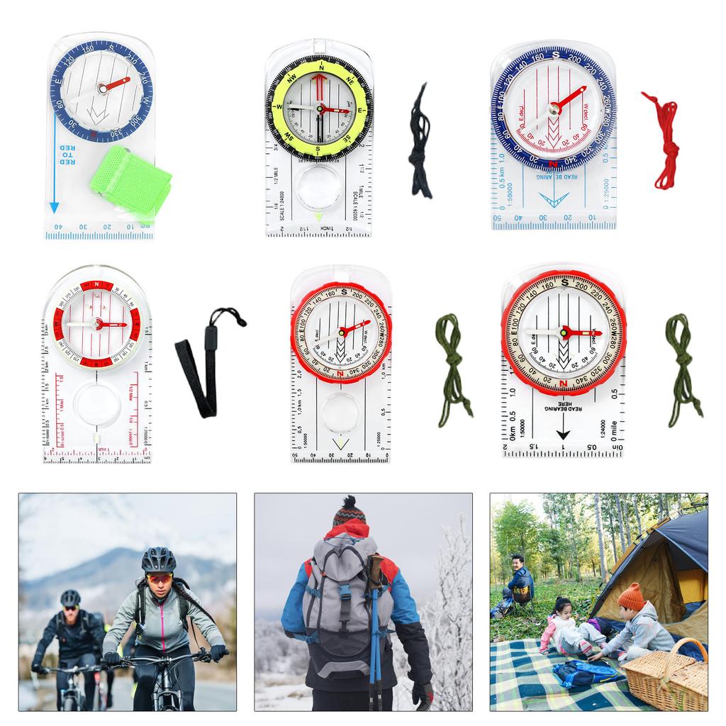 Survival Compasses with Ruler Scale Hiking Boatings Orienteering Camping Compasses Map Ruler Magnifier for Map Reading