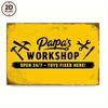 Vintage Papa's Workshop 2D Metal Sign Rustic Garage Wall Art For Men Dad Antique Flat Decor No Electricity