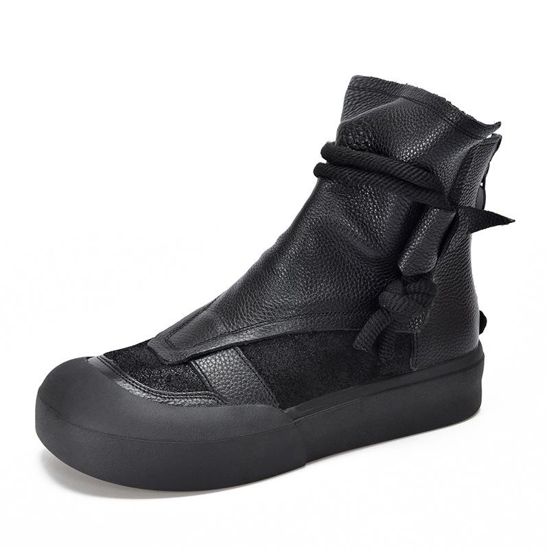 

Johnature Retro Flat Boots Натуральная кожа Короткие ботинки Мягкая подошва Универсальная женская обувь 37 чёрный