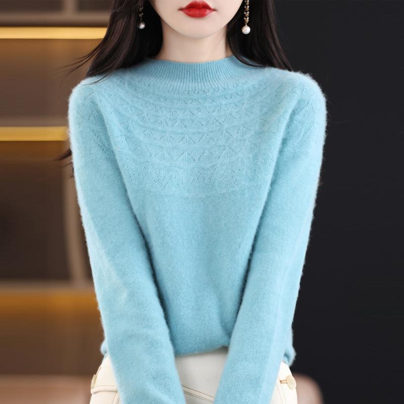Women's Half Turtleneck Sweater, Qinghe Cashmere, 30% Cashmere 70% Wool, Winter Knitted Pullover Autumn Sweater Cashmere Sweater
