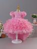 2025 New Children's Princess Dress with Rose 3D Appliques, Bow, and Cake Train
