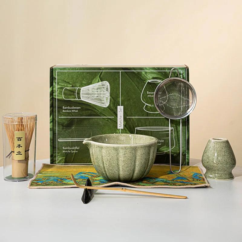 4/8pcs Matcha Whisk Set For Tea Lover Ceramic Matcha Kit Set Petal Bowl Whisk Scoop Sifter For Home Camping Art Of Tea Present