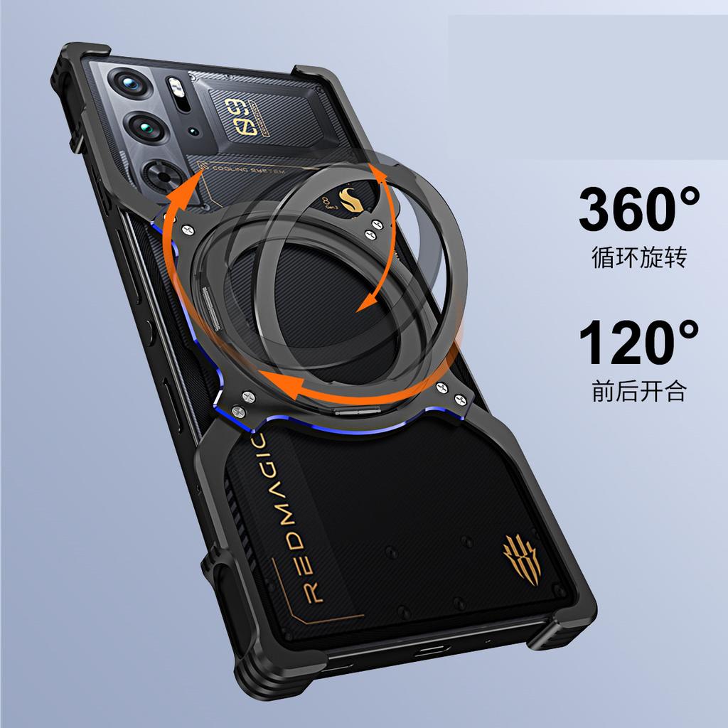 Funda Magnética de Aluminio sin Marco para Nubia Redmagic 10 Air con Soporte, Borde Metálico, Cubierta Antigolpes sin Marco con Protector de Cámara