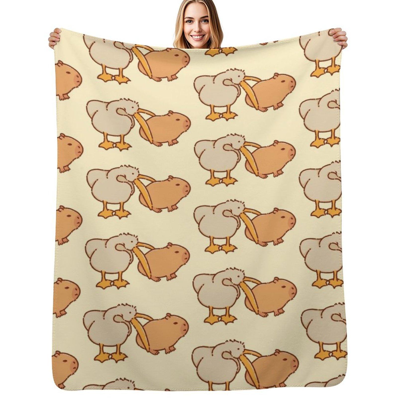Pelican and capybara very cute Throw Blanket Warm Napping Blanket for Office Couch Bed Size: 75*100cm, Weight: 230 GSM