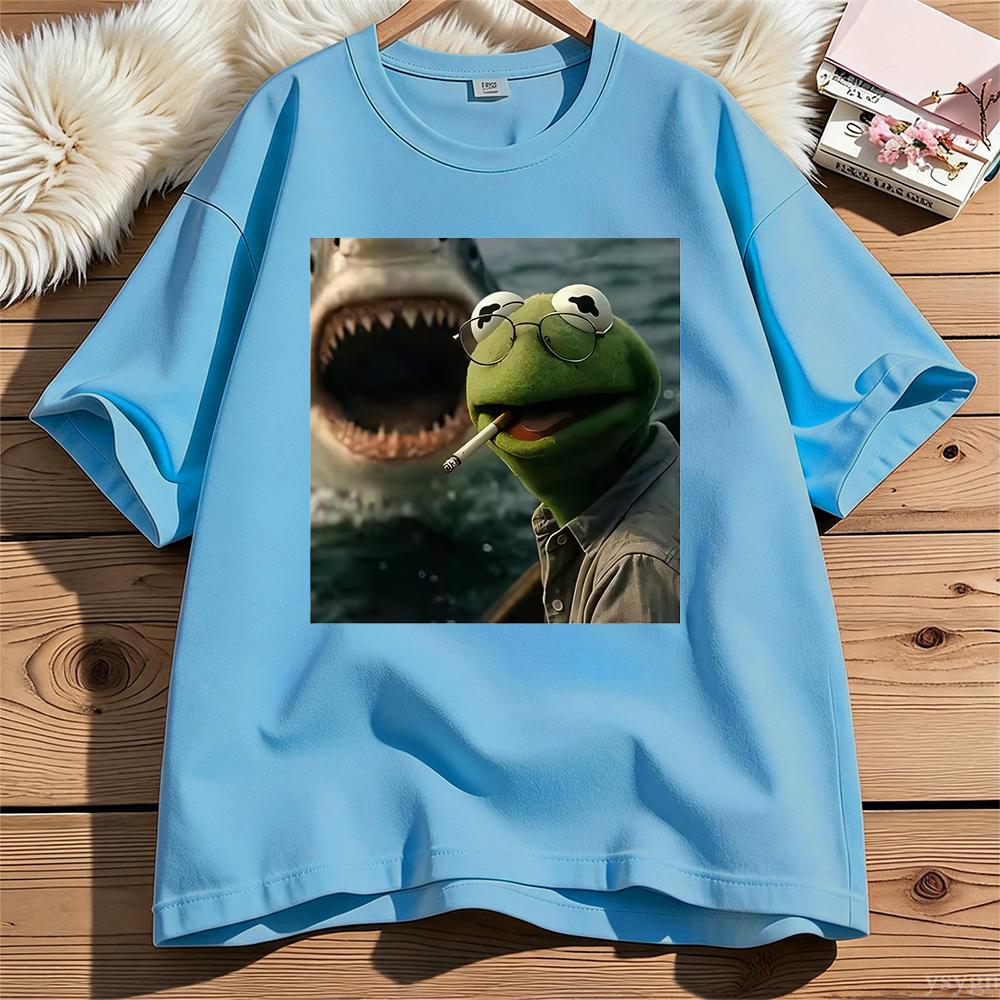 Dark Humor Frog Shark Graphic Funny Meme Tshirt Unisex Clothing Fashion Tshirts Cotton Casual Short Sleeve T Shirts Streetwear