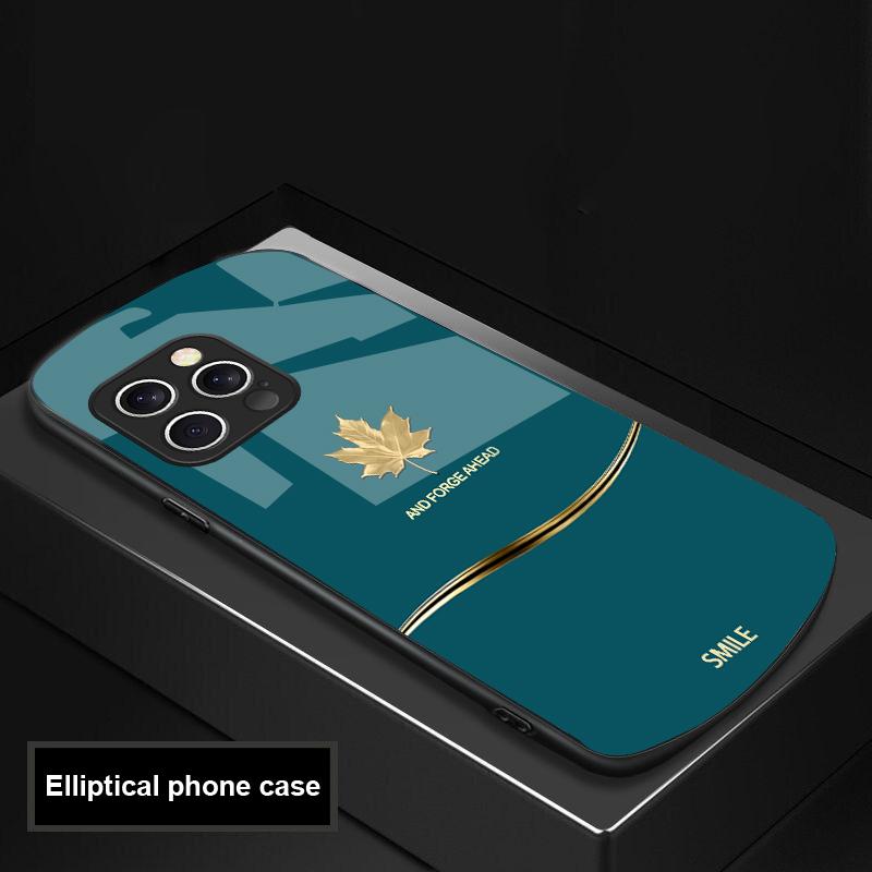 

Black Maple Leaf For IPhone 16 Pro Max 15 Pro 14 13 12 Mini 11 XS Max XR 7 8 Plu SE 2022 Elliptical Glass Phone Case For iPhone 16 Promax
