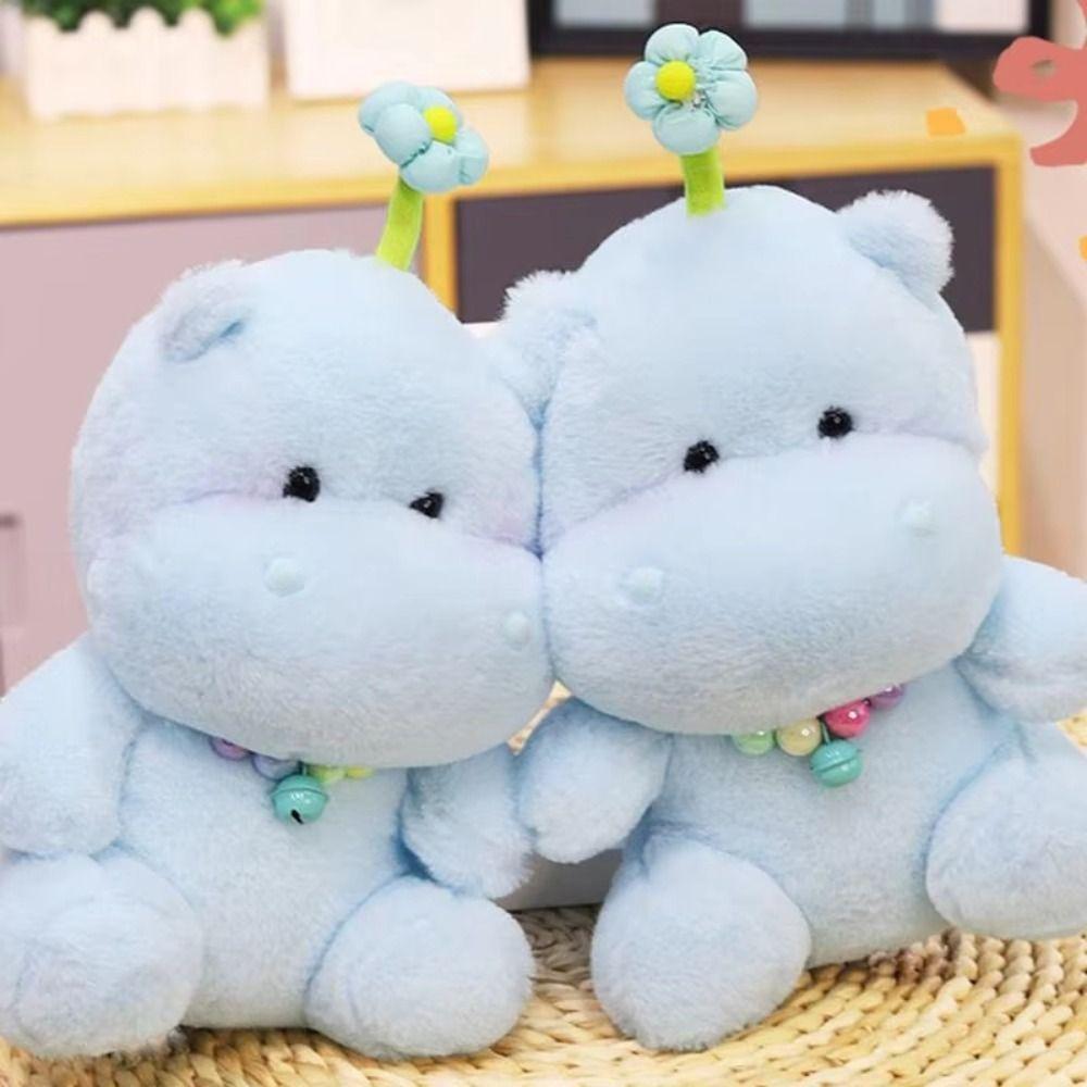 Soft Hippo Stuffed Toy PP Cotton Cartoon Hippo Doll Bell Hippo Plush Toy  Home Decor