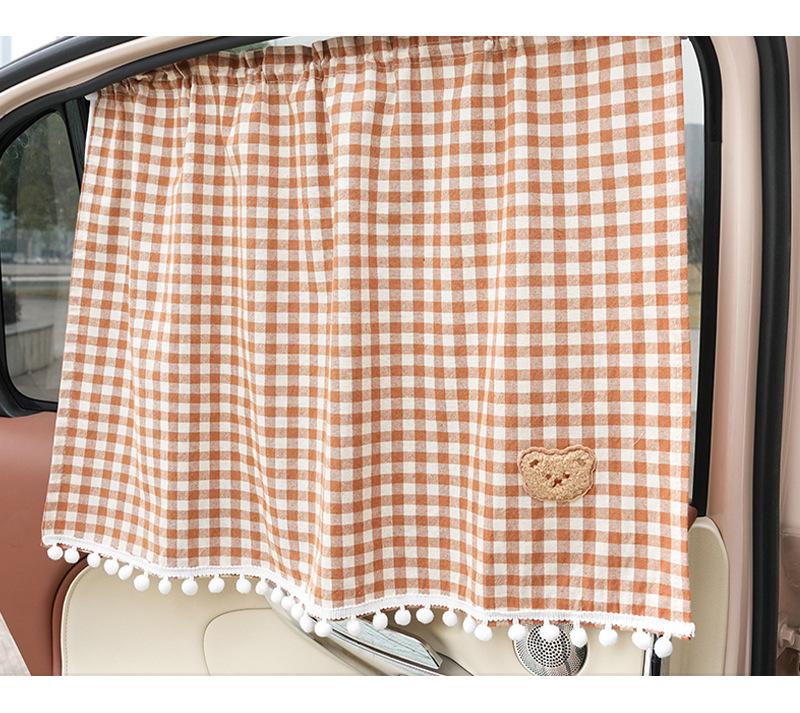 Little Bear Cartoon Cotton Car Sun Shade Curtain: Universal Heat Insulation and Sun Protection for Summer