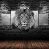 Lion Glare Black White Scene 5 Piece Five Panel Wall Canvas Print Modern Art Poster Home Decor Gift For Him For Her
