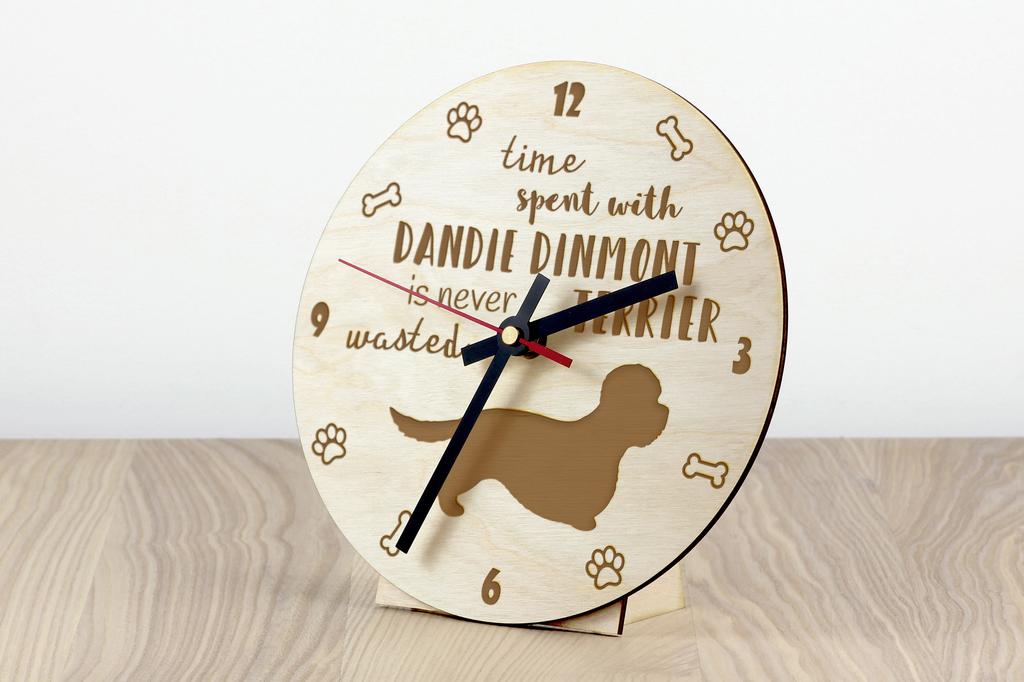 Dandie Dinmont Terrier, Hindlee Terrier I - köpekli saat, oymalı ahşap saat, Art-Dog tarafından kişiselleştirilmiş saat