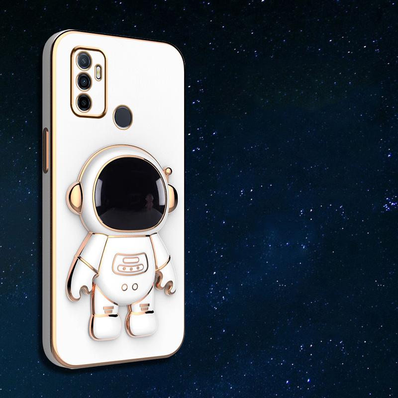 Plating Astronaut Bracket Phone Holder Case For Oppo A32 A53 A33 A5 A9 A8 2020 A72 A54 A55 A73 A83 Coque Soft Back Cover