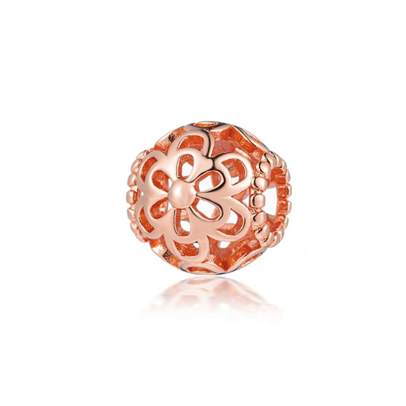 Rose Gold Plating Flower DlY Jewelry Gifts Cherry Rose Daisy Dangle Charms Beads Fit Europeans Silver Bracelet Necklace