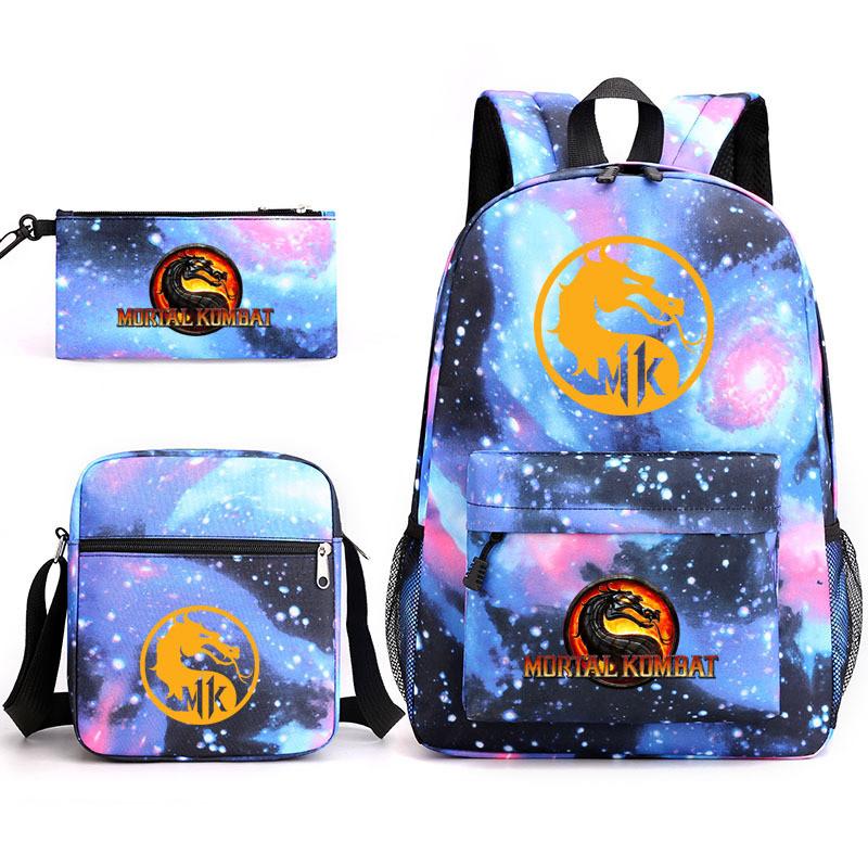 Mortal Kombat Book Bag Threepiece Set With Waterproof Oxford Fabric For Casual Travel