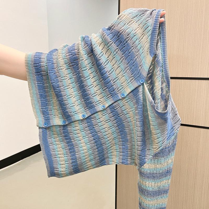 Autumn and Winter Rainbow Striped Long-sleeved Knitted Cardigan Sweater Jacket Top