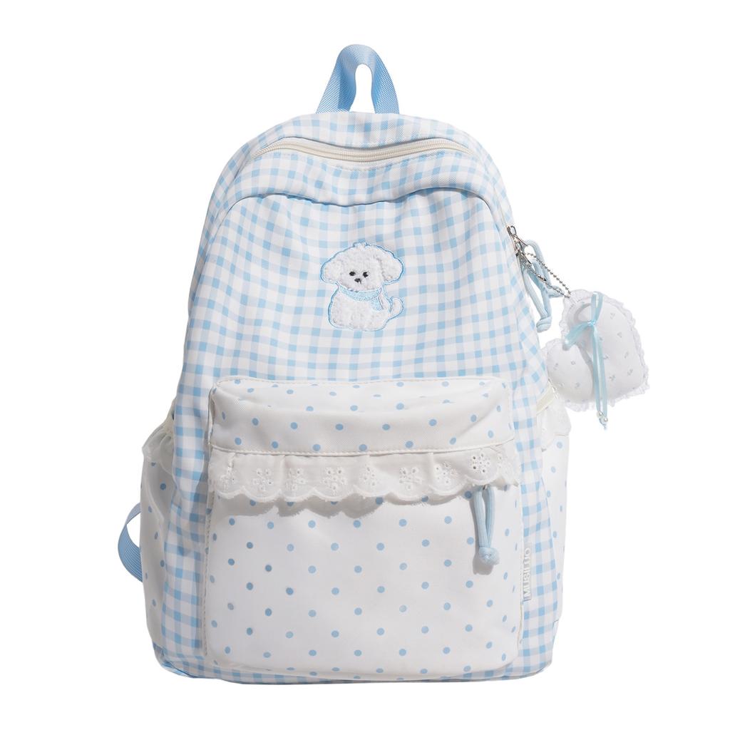 Schoolbag Korean small fresh plaid corrugated schoolbag lace girl heart travel small backpack sweet wind student party backpack