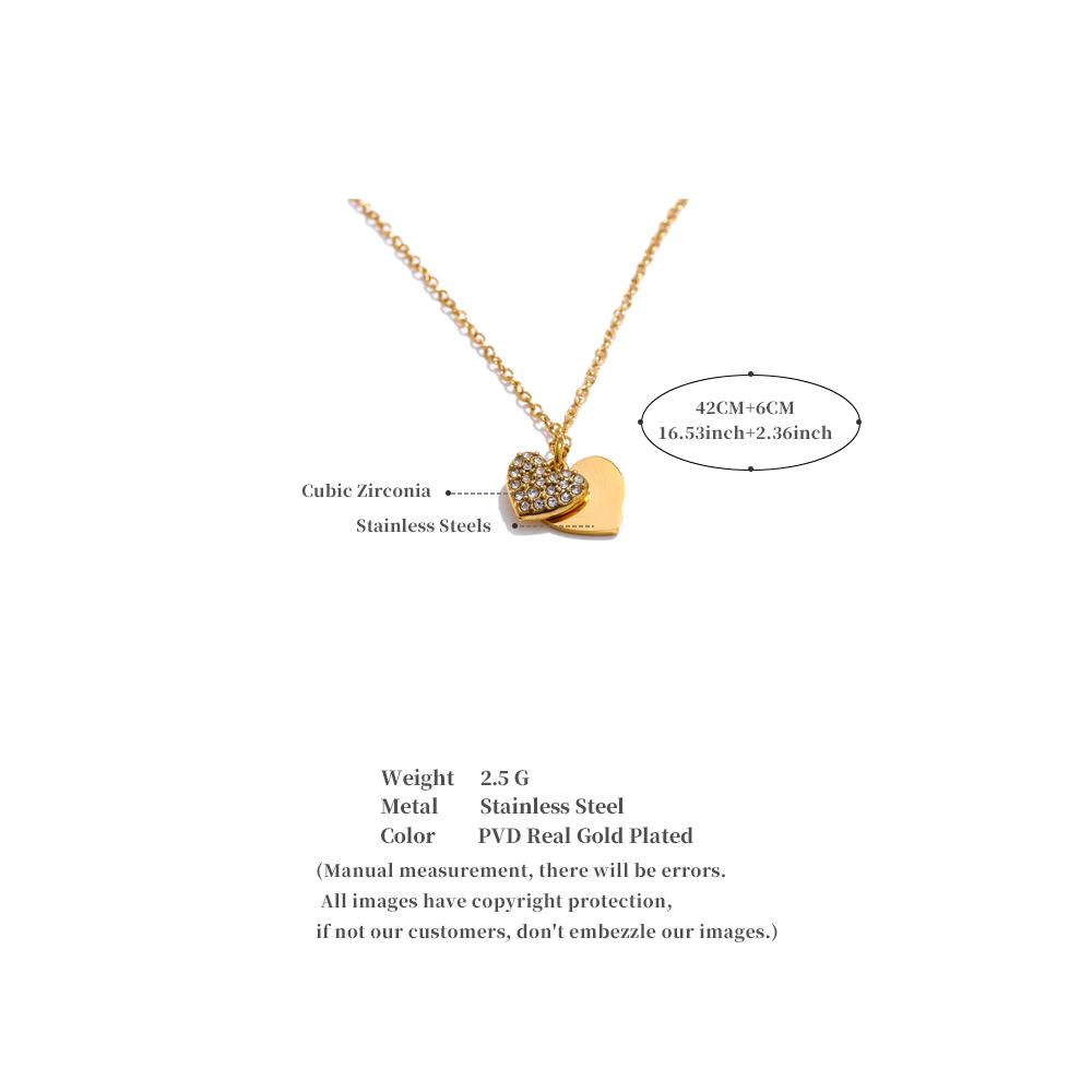 Yhpup Valentine's Day Gift Inlaid Zirconia Double-Layer Heart Love Pendant Necklace 316L Stainless Steel Romantic Charm Jewelry