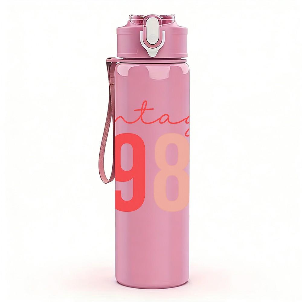 1PC Vintage 1986 Color Number 750ml Color Plastic Sports Water Bottle Leakproof Flip Straw Lid Suitable for Sports Office Home Use