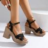 Damen Sandalen mit Kreuzband High Heels 2026 Sommer Knöchelriemen Plateausandalen mit dickem Absatz Damen Übergröße Schuhe mit dickem Absatz für Damen
