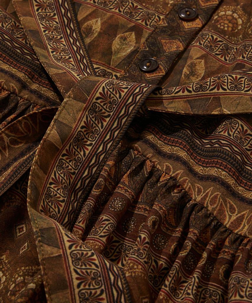 Penfield Ethnic Pattern Shirred Dress Brown_Fs1Ws09F