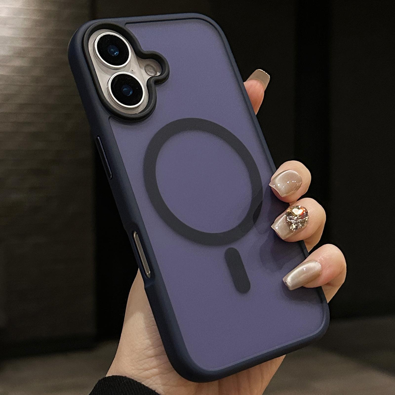 

For iPhone 16 Case Compatible with MagSafe Acrylic+TPU Translucent Matte Back Cover Blue