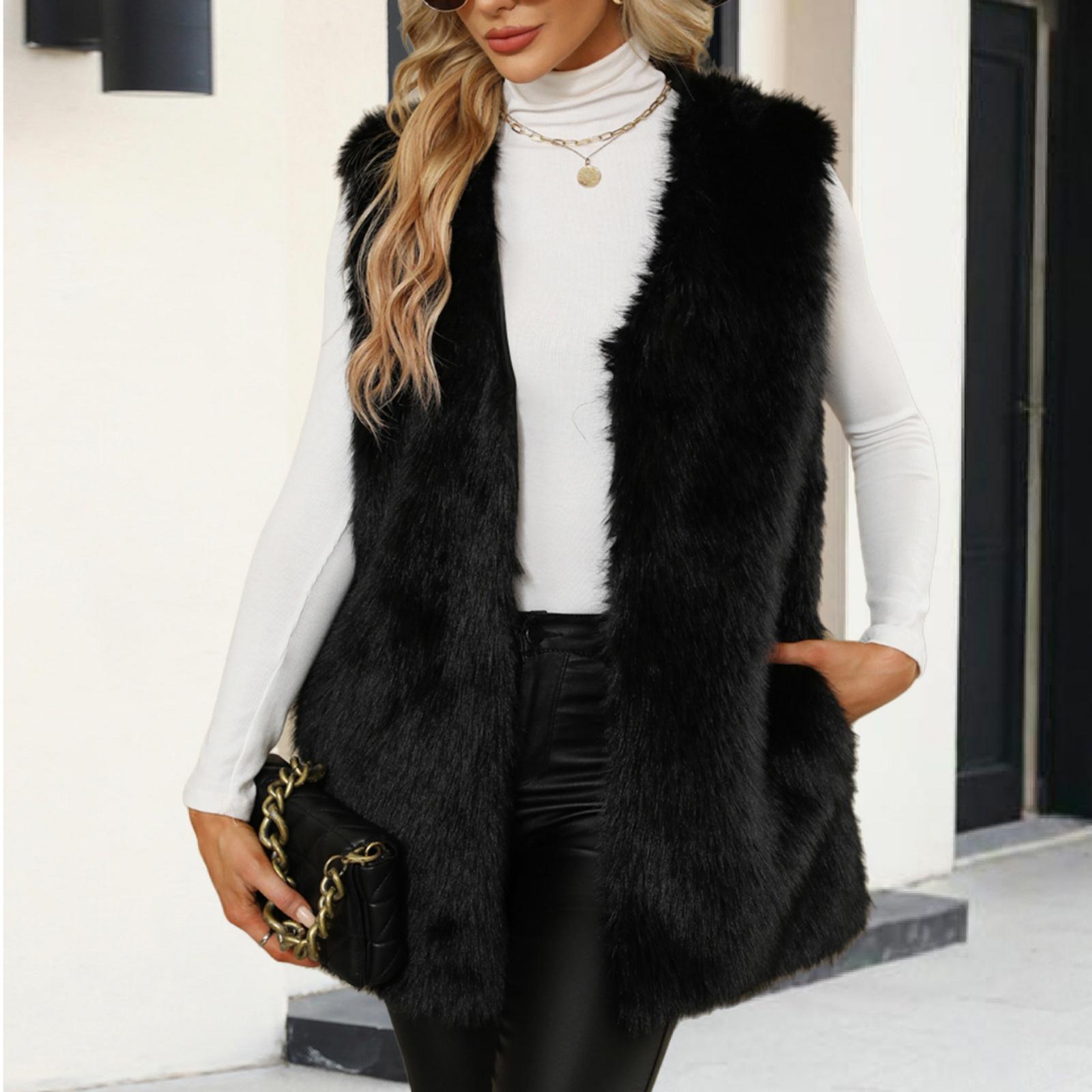 

Модный женский жилет-жакет с искусственным V-образным вырезом, без рукавов XXL чёрный